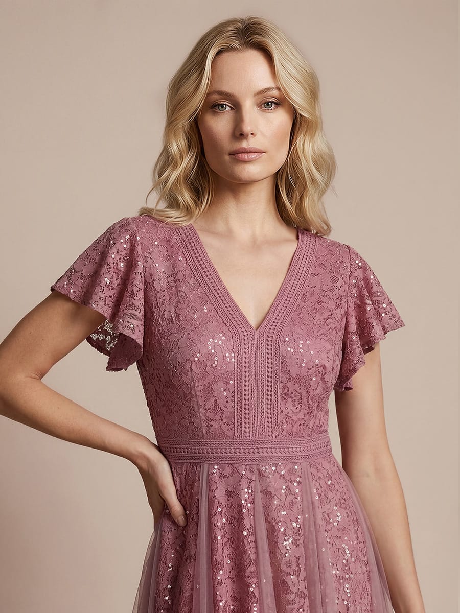 Ruffled Lace Ruffle Sleeve Dress #color_Purple Orchid