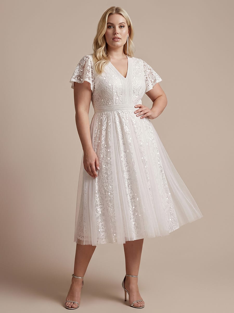 Ruffled Lace Ruffle Sleeve Dress #color_White