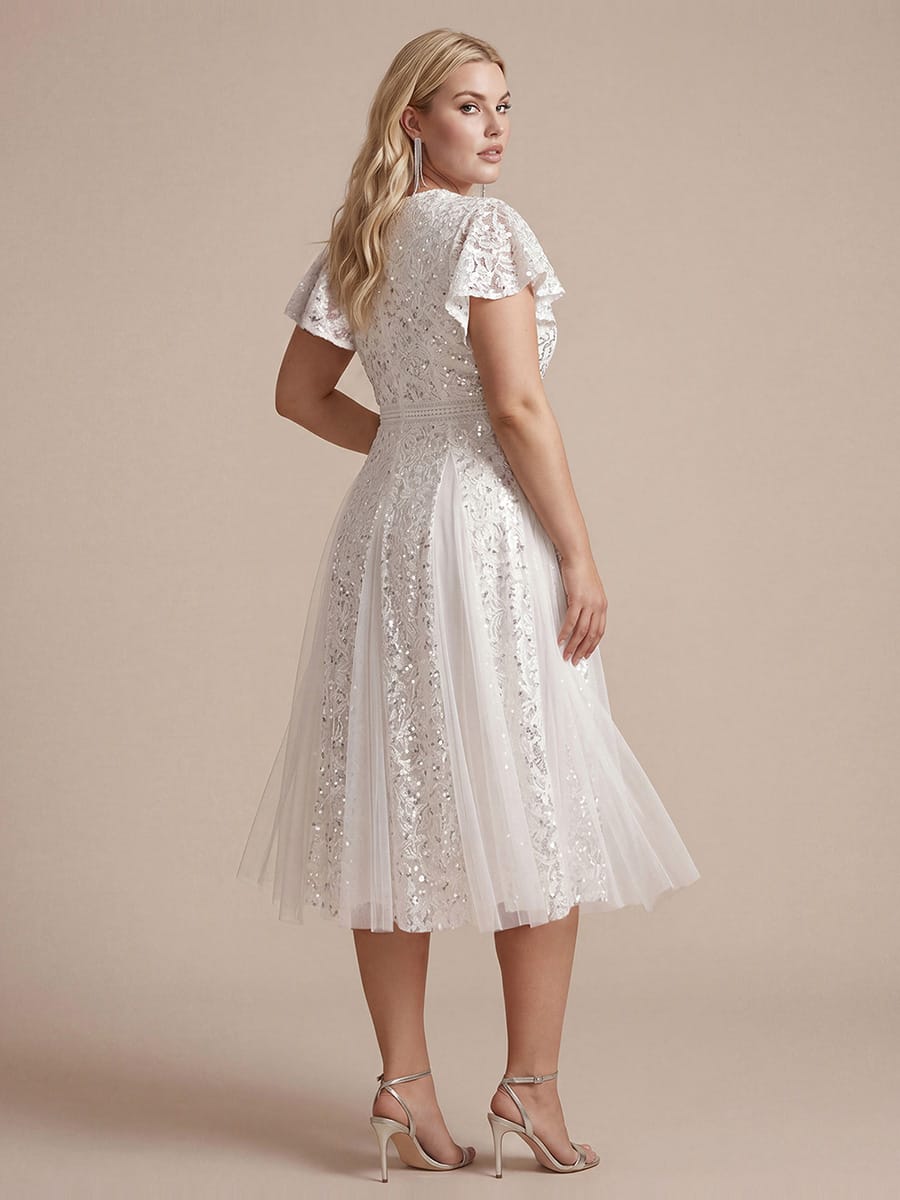 Ruffled Lace Ruffle Sleeve Dress #color_White