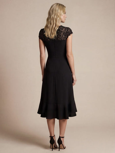 Lace Cap Sleeve Mermaid Dress #color_Black