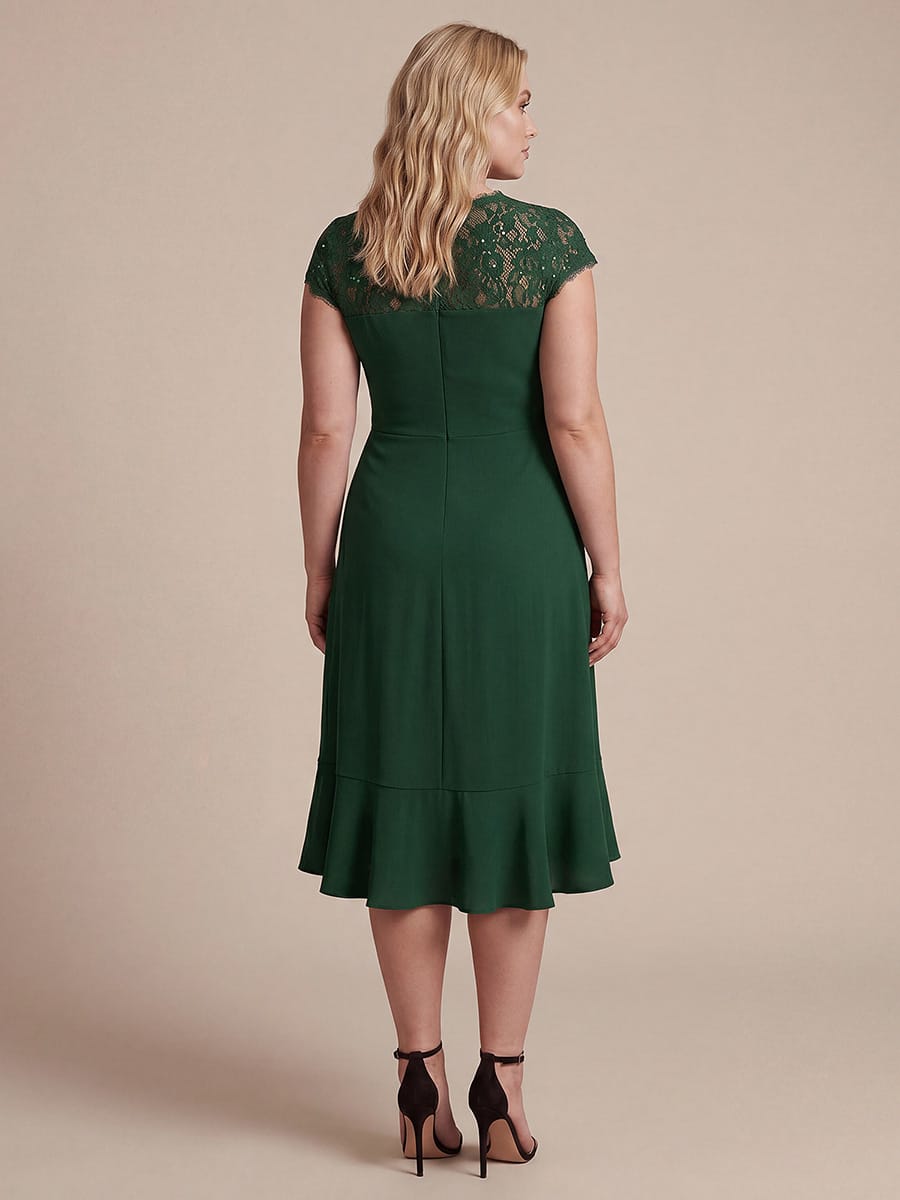 Lace Cap Sleeve Mermaid Dress #color_Dark Green
