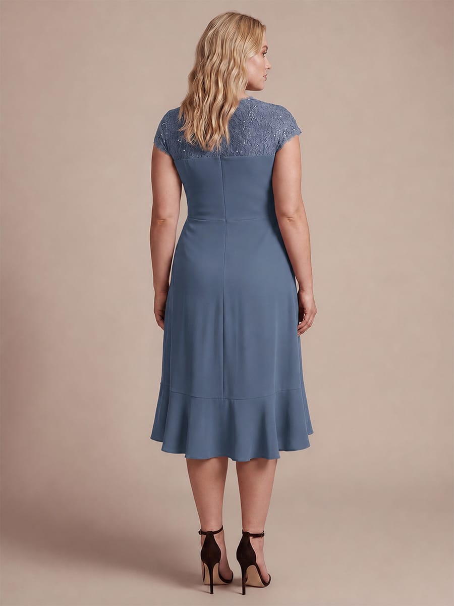 Lace Cap Sleeve Mermaid Dress #color_Dusty Blue