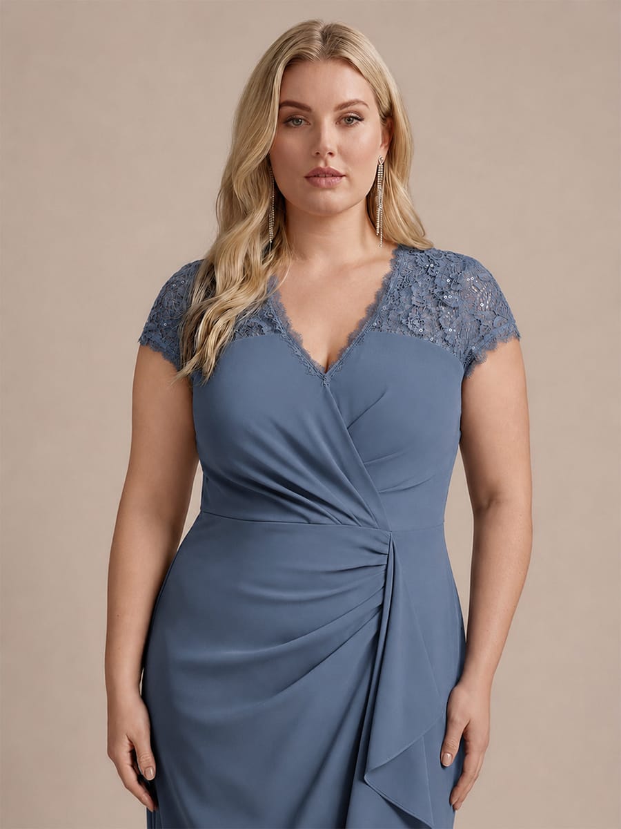 Lace Cap Sleeve Mermaid Dress #color_Dusty Blue
