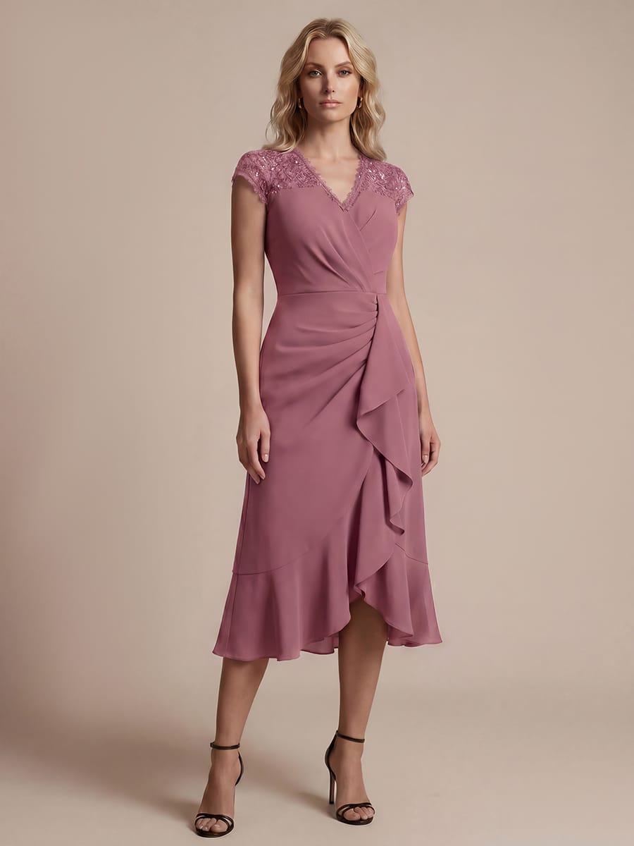 Lace Cap Sleeve Mermaid Dress #color_Purple Orchid
