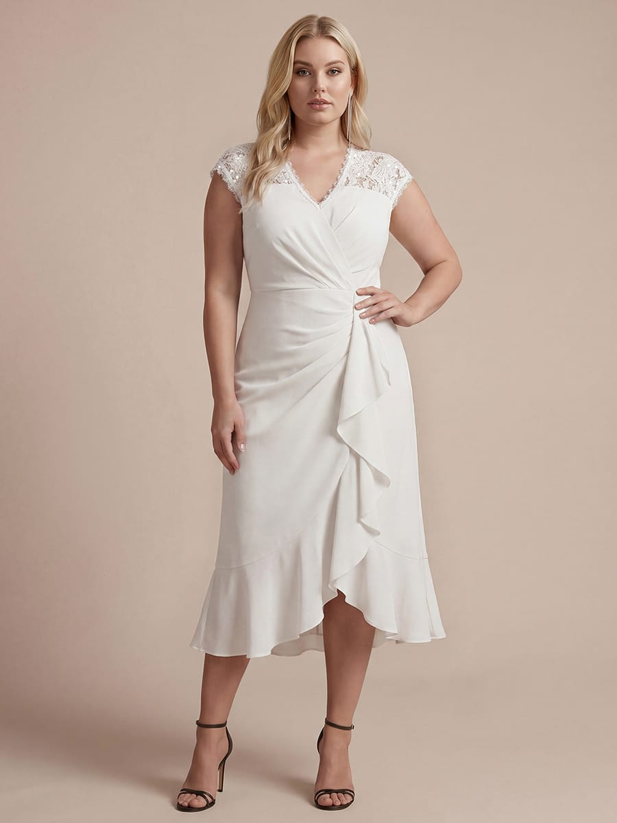Lace Cap Sleeve Mermaid Dress #color_White