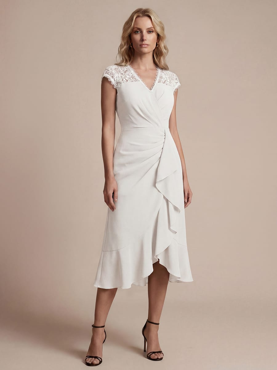Lace Cap Sleeve Mermaid Dress #color_White
