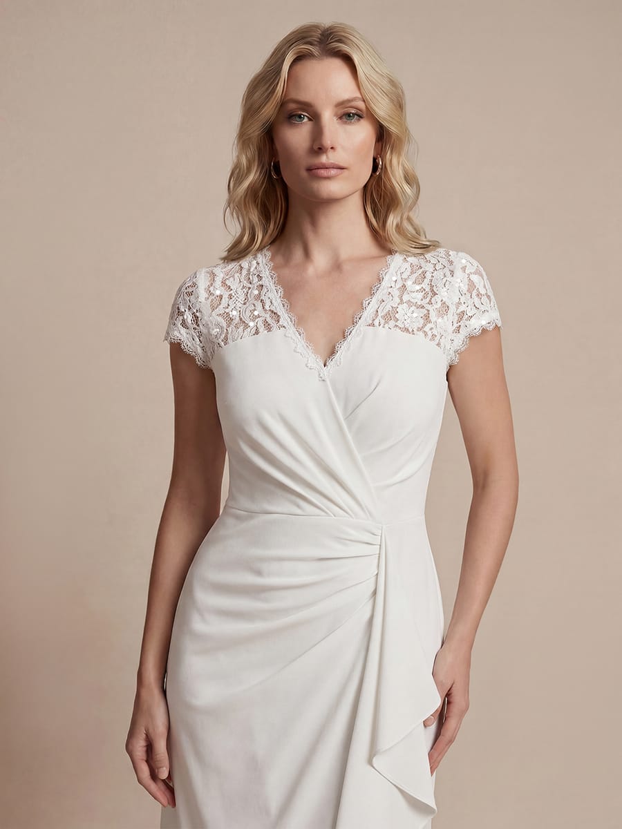Lace Cap Sleeve Mermaid Dress #color_White
