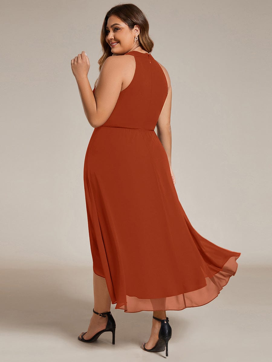 Midi A Line Sleeveless Halter Neck Wedding Guest Dress in Chiffon #color_Burnt Orange