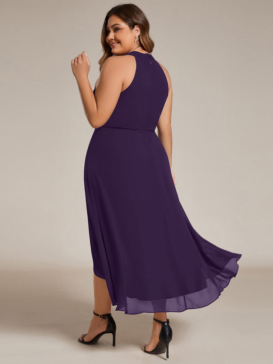 Midi A Line Sleeveless Halter Neck Wedding Guest Dress in Chiffon #color_Dark Purple