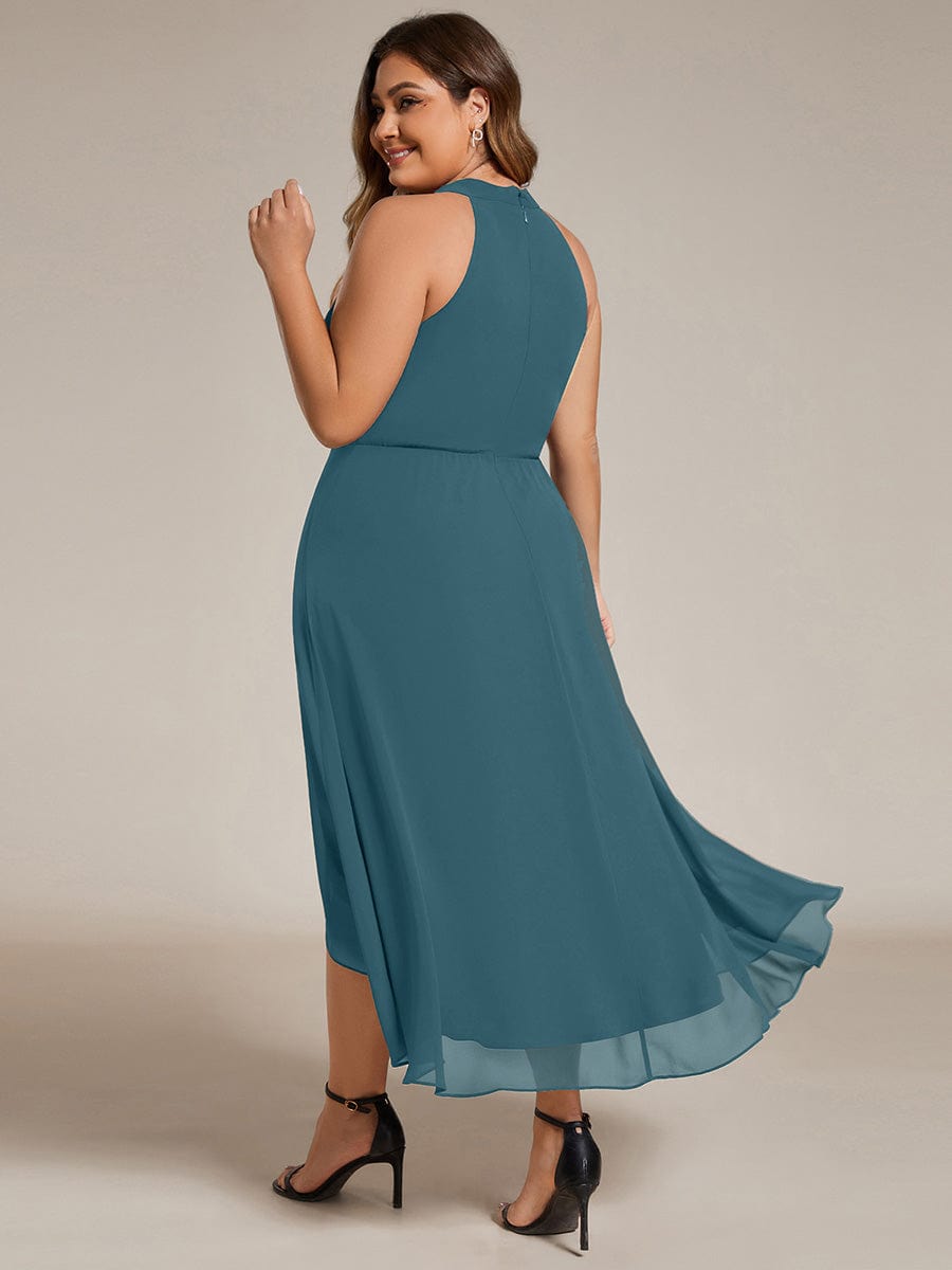 Midi A Line Sleeveless Halter Neck Wedding Guest Dress in Chiffon #color_Teal