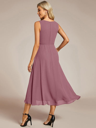 Sleeveless Chiffon High-Low Wedding Guest Dress with Waist Applique #color_Purple Orchid