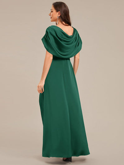Convertible Satin Drop Shoulder Sleeve Mother of the Bride Dress #color_Dark Green