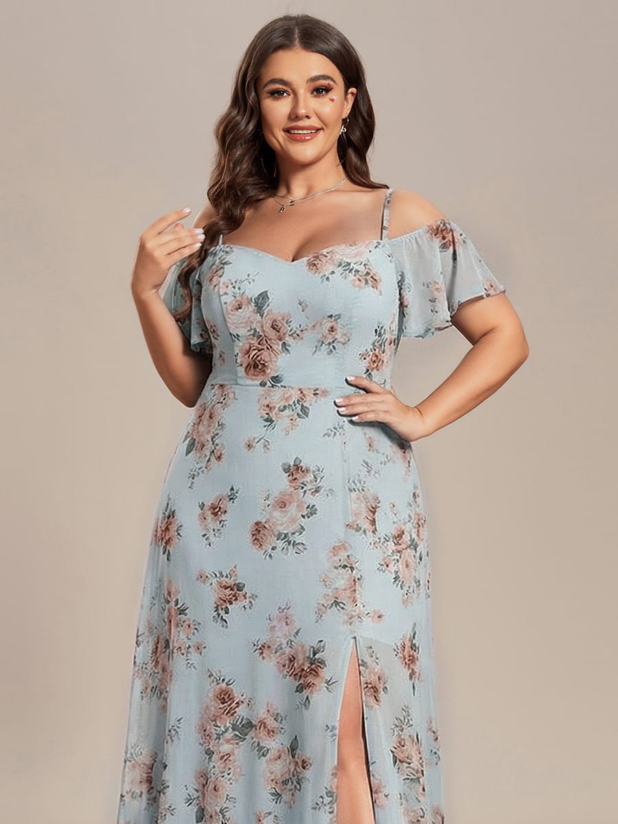 Stylish Cold-Shoulder Floor Length Bridesmaid Dress with Side Slit #color_Amber Bloom