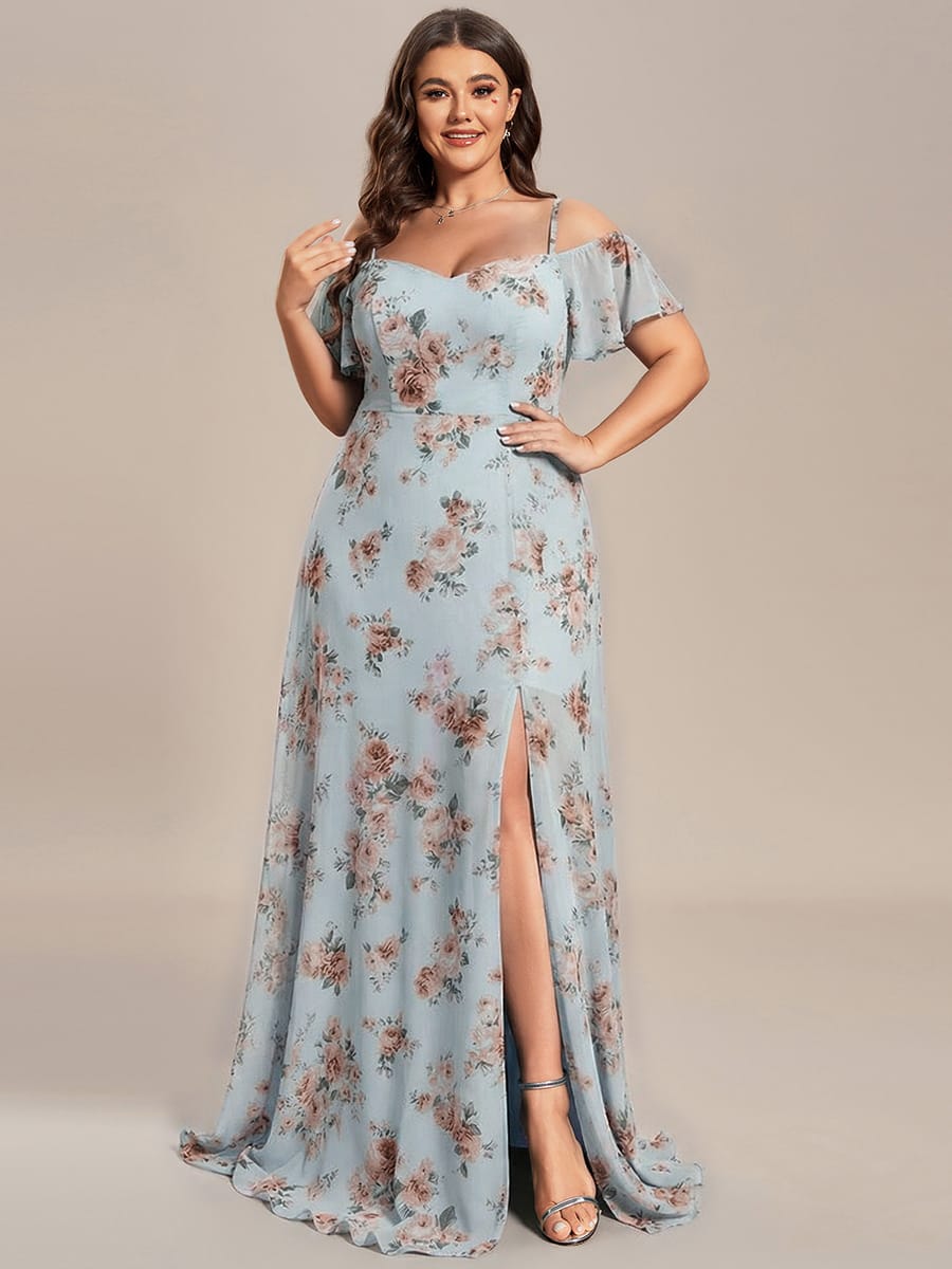 Stylish Cold-Shoulder Floor Length Bridesmaid Dress with Side Slit #color_Amber Bloom