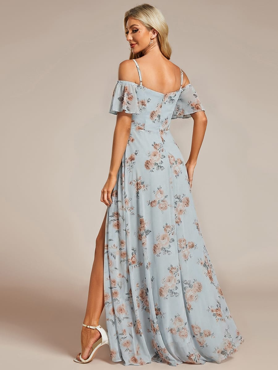 Stylish Cold-Shoulder Floor Length Bridesmaid Dress with Side Slit #color_Amber Bloom