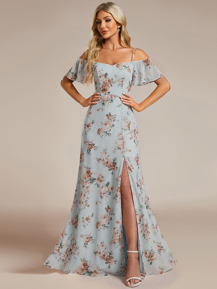Stylish Cold-Shoulder Floor Length Bridesmaid Dress with Side Slit #color_Amber Bloom