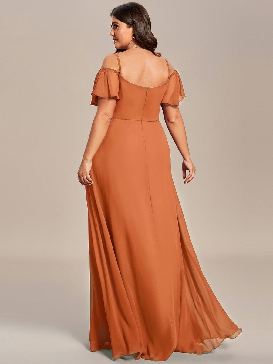 Stylish Cold-Shoulder Floor Length Bridesmaid Dress with Side Slit #color_Brandied Melon