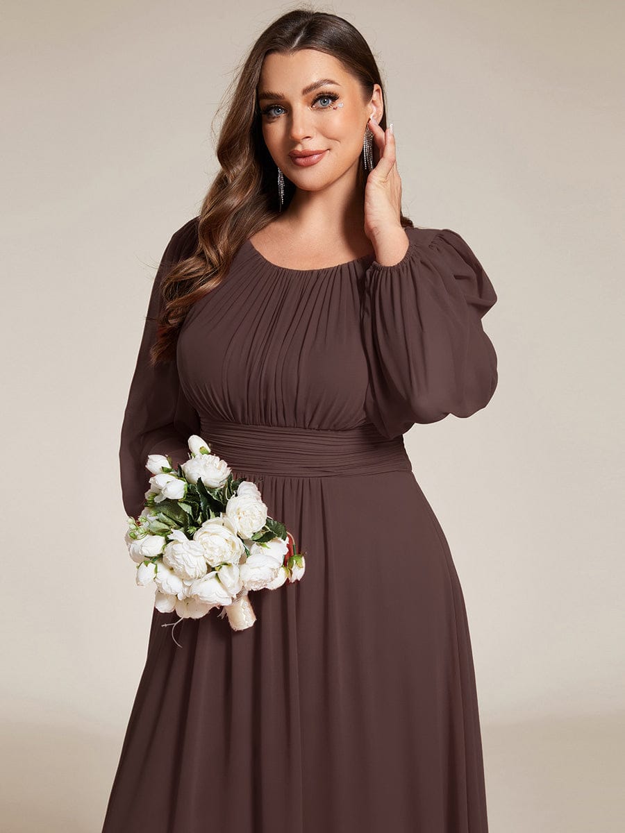 Chiffon Long Sleeve Pleated Floor Length Bridesmaid Dress #color_Espresso