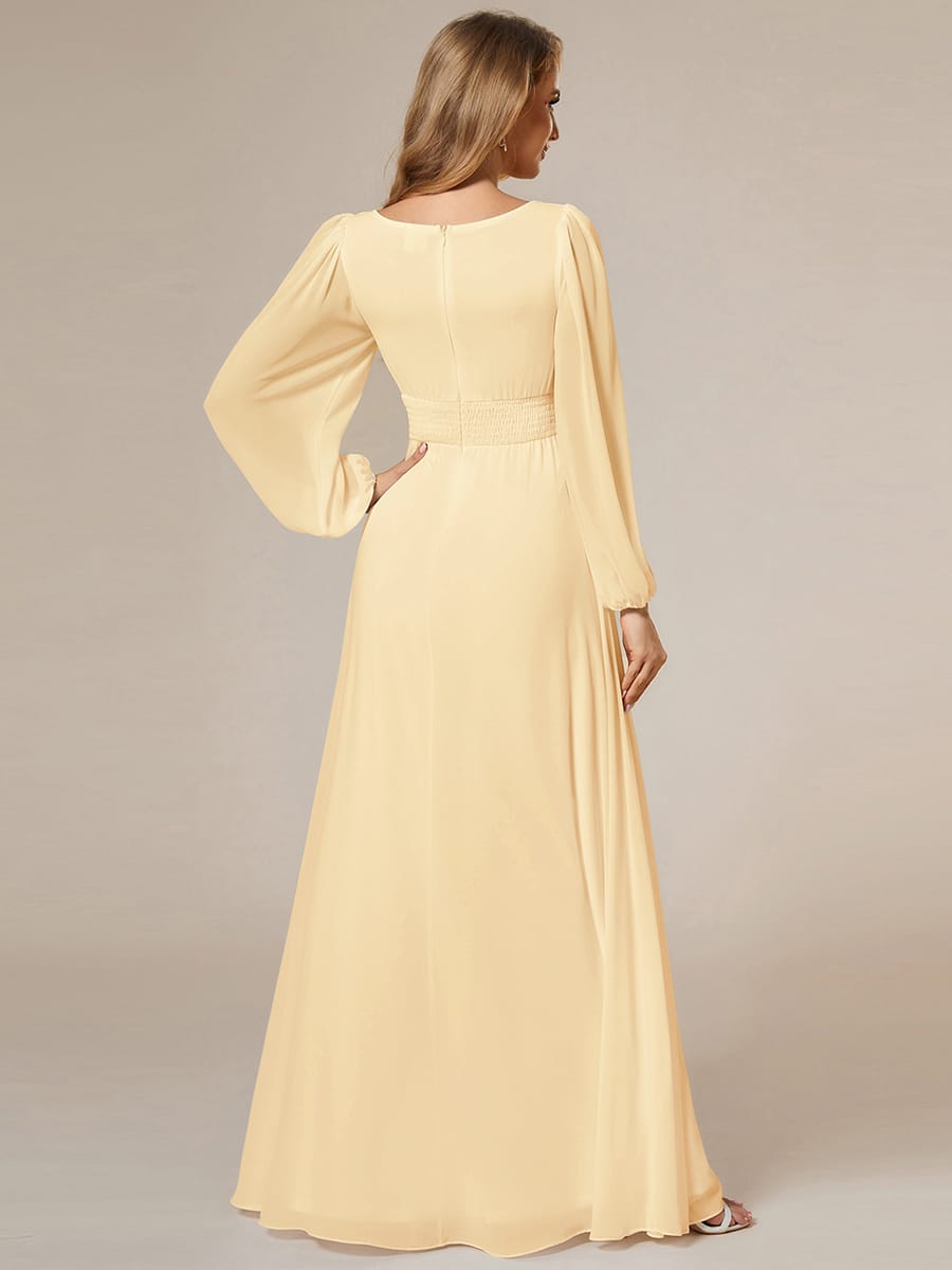 Chiffon Long Sleeve Pleated Floor Length Bridesmaid Dress #color_Yellow