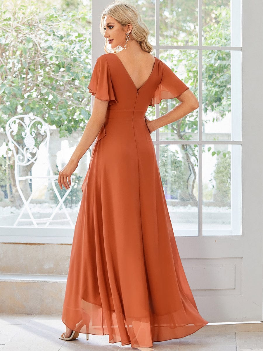 Charming Chiffon Bridesmaid Dress with Lotus Leaf Hemline #color_Brandied Melon