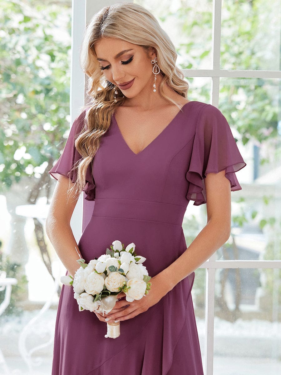 Charming Chiffon Bridesmaid Dress with Lotus Leaf Hemline #color_Damson