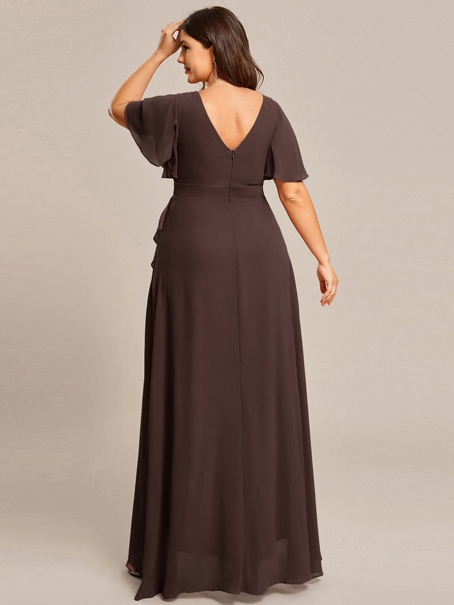 Charming Chiffon Bridesmaid Dress with Lotus Leaf Hemline #color_Espresso