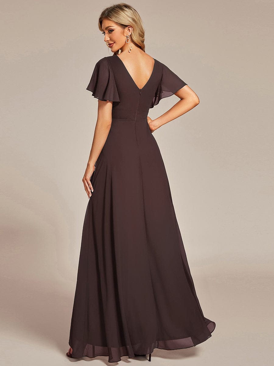 Charming Chiffon Bridesmaid Dress with Lotus Leaf Hemline #color_Espresso