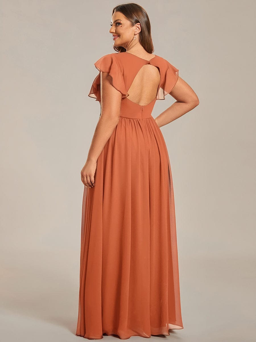 ever LILYANA|Floral V-Neck Open Back Ruffled Sleeves Chiffon Bridesmaid Dress #color_Brandied Melon