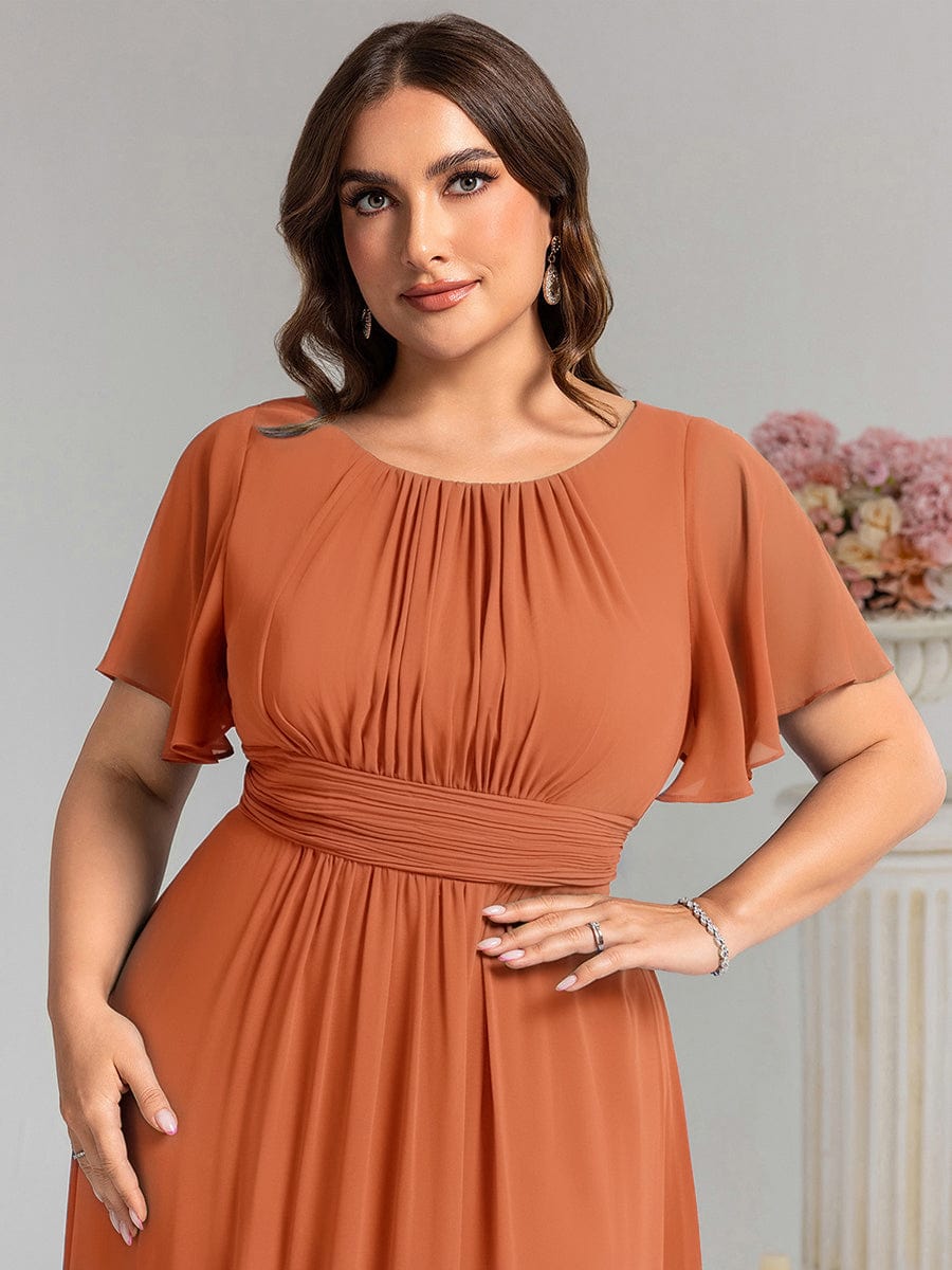 Stylish Chiffon Plus Size Evening Dresses with Long Lantern Sleeves #color_Brandied Melon