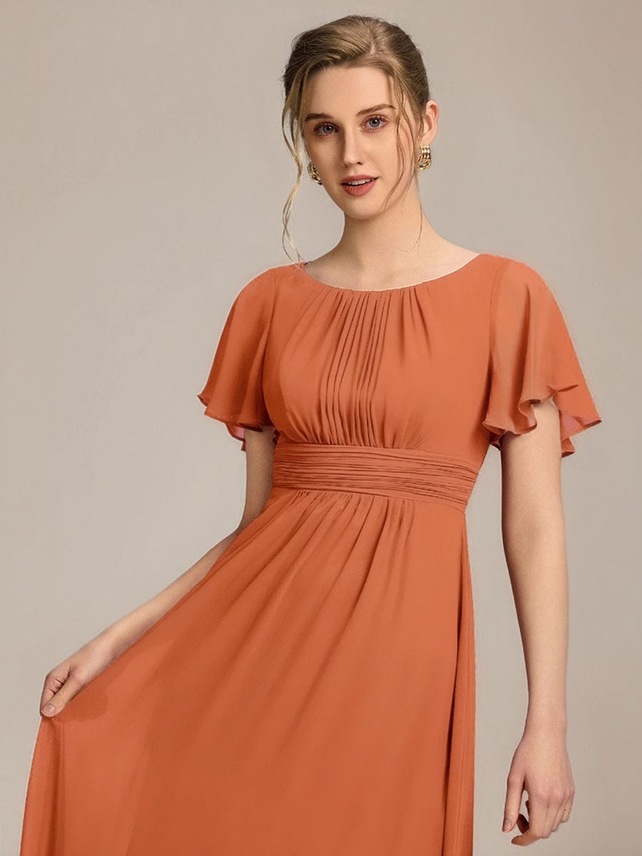 Stylish Chiffon Plus Size Evening Dresses with Long Lantern Sleeves #color_Brandied Melon