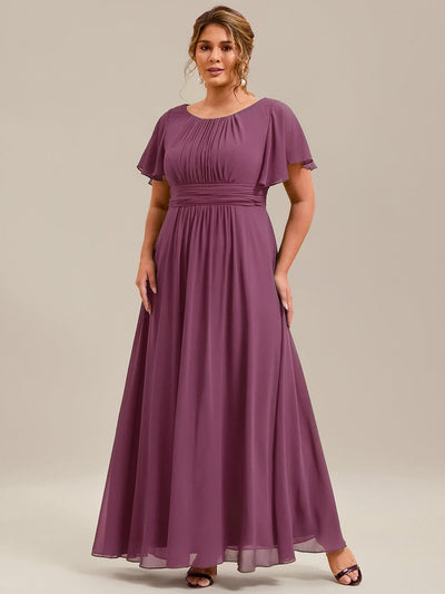 Stylish Chiffon Plus Size Evening Dresses with Long Lantern Sleeves #color_Damson
