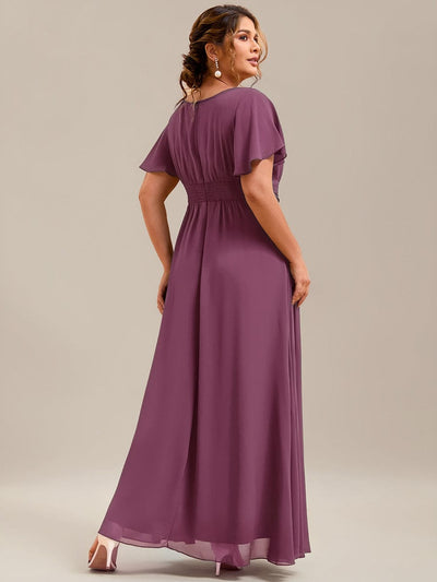Stylish Chiffon Plus Size Evening Dresses with Long Lantern Sleeves #color_Damson