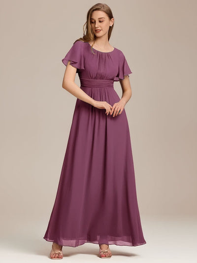 Stylish Chiffon Plus Size Evening Dresses with Long Lantern Sleeves #color_Damson