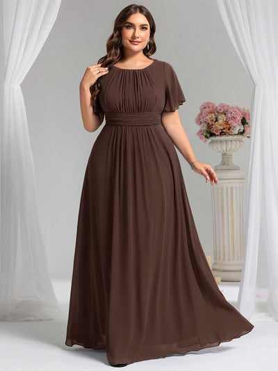 Stylish Chiffon Plus Size Evening Dresses with Long Lantern Sleeves #color_Espresso