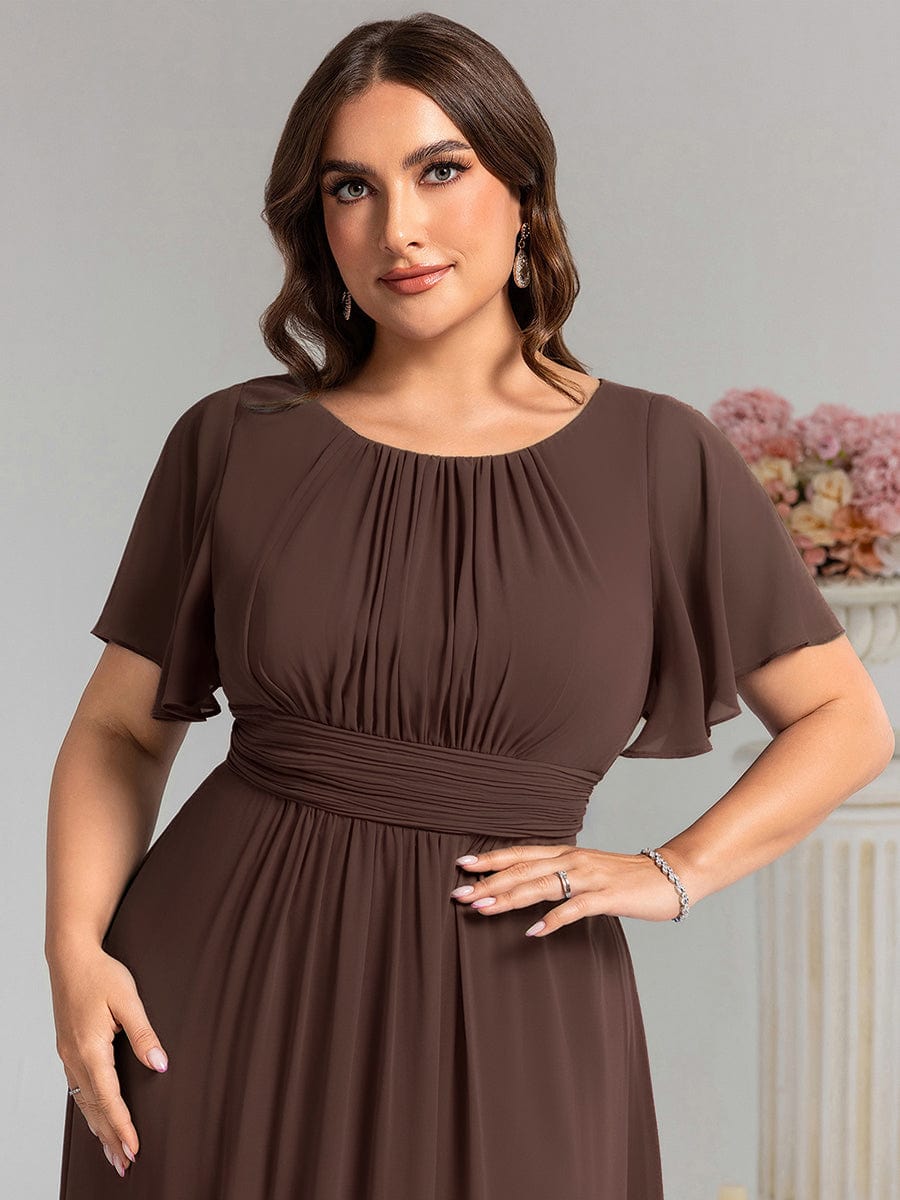 Stylish Chiffon Plus Size Evening Dresses with Long Lantern Sleeves #color_Espresso