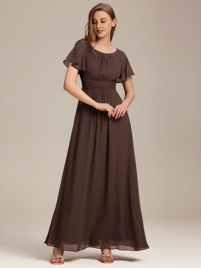 Stylish Chiffon Plus Size Evening Dresses with Long Lantern Sleeves #color_Espresso