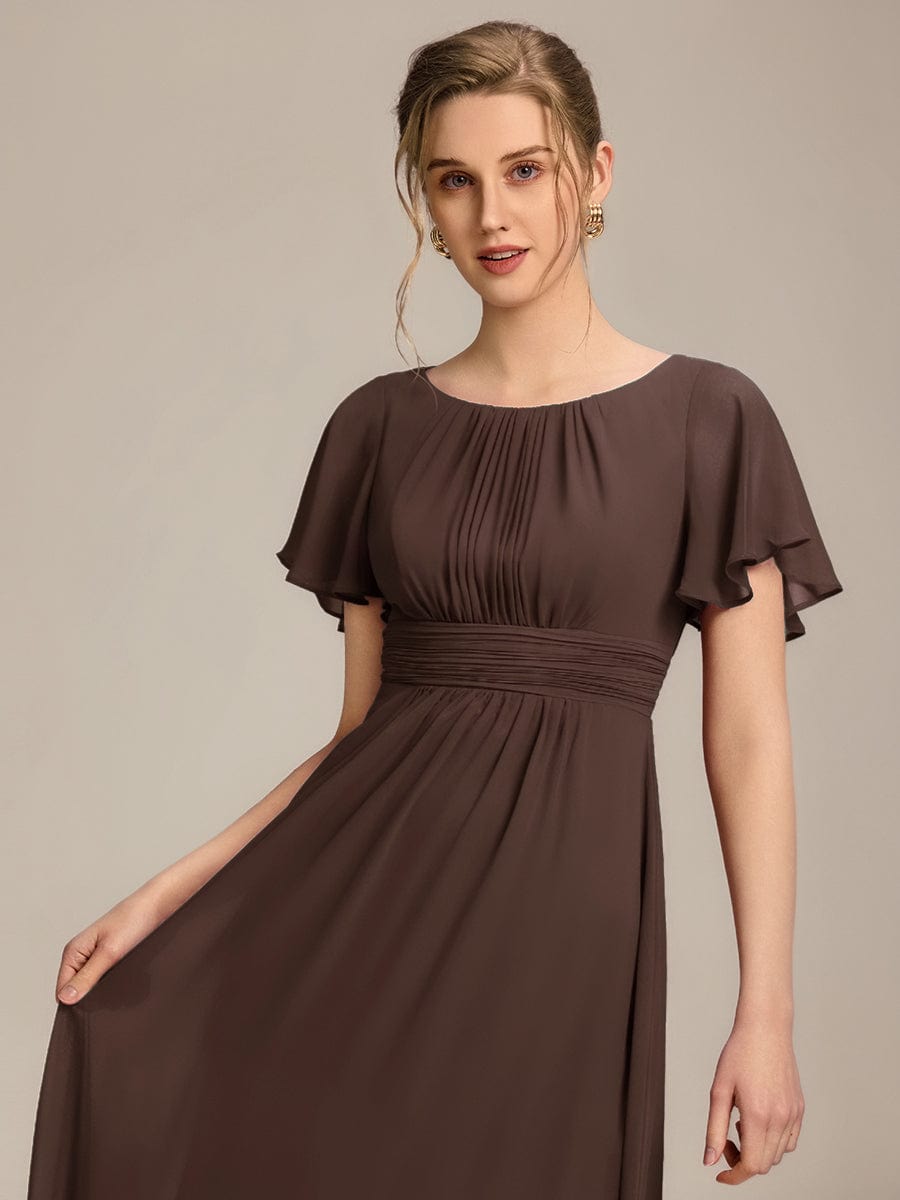 Stylish Chiffon Plus Size Evening Dresses with Long Lantern Sleeves #color_Espresso