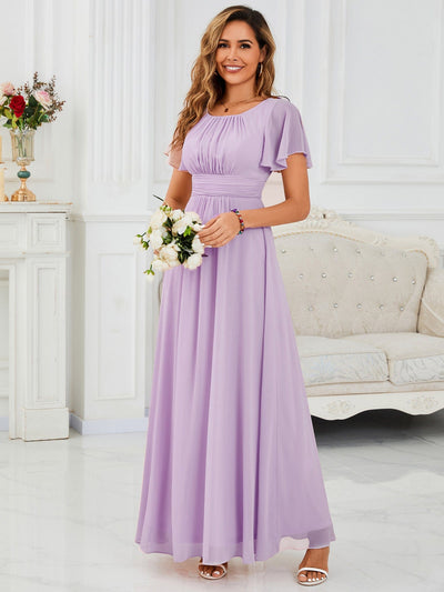 Stylish Chiffon Plus Size Evening Dresses with Long Lantern Sleeves #color_Frosted Lilac