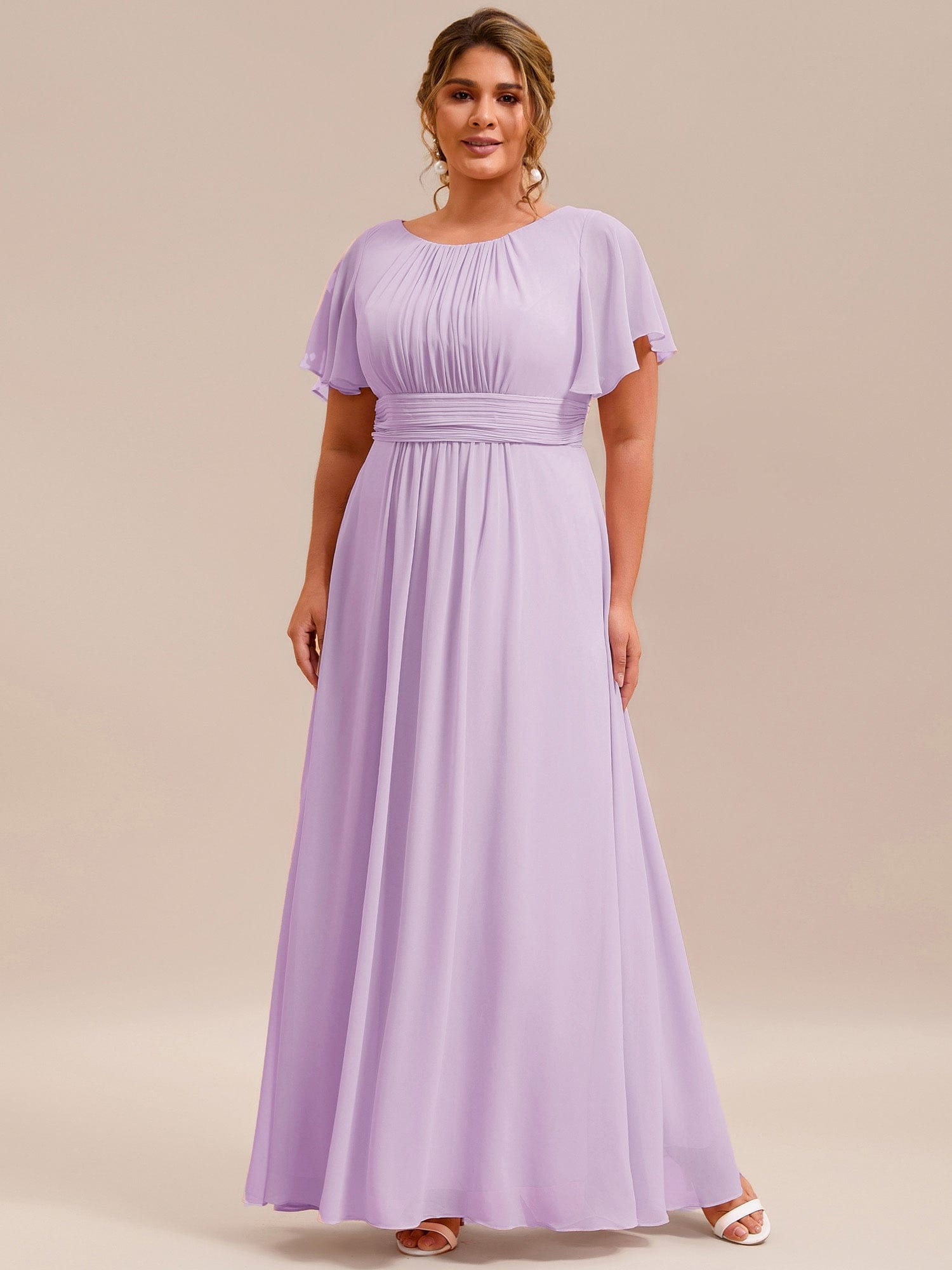 Stylish Chiffon Plus Size Evening Dresses with Long Lantern Sleeves #color_Frosted Lilac