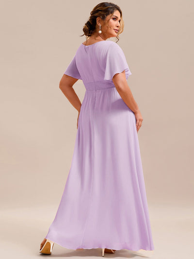 Stylish Chiffon Plus Size Evening Dresses with Long Lantern Sleeves #color_Frosted Lilac