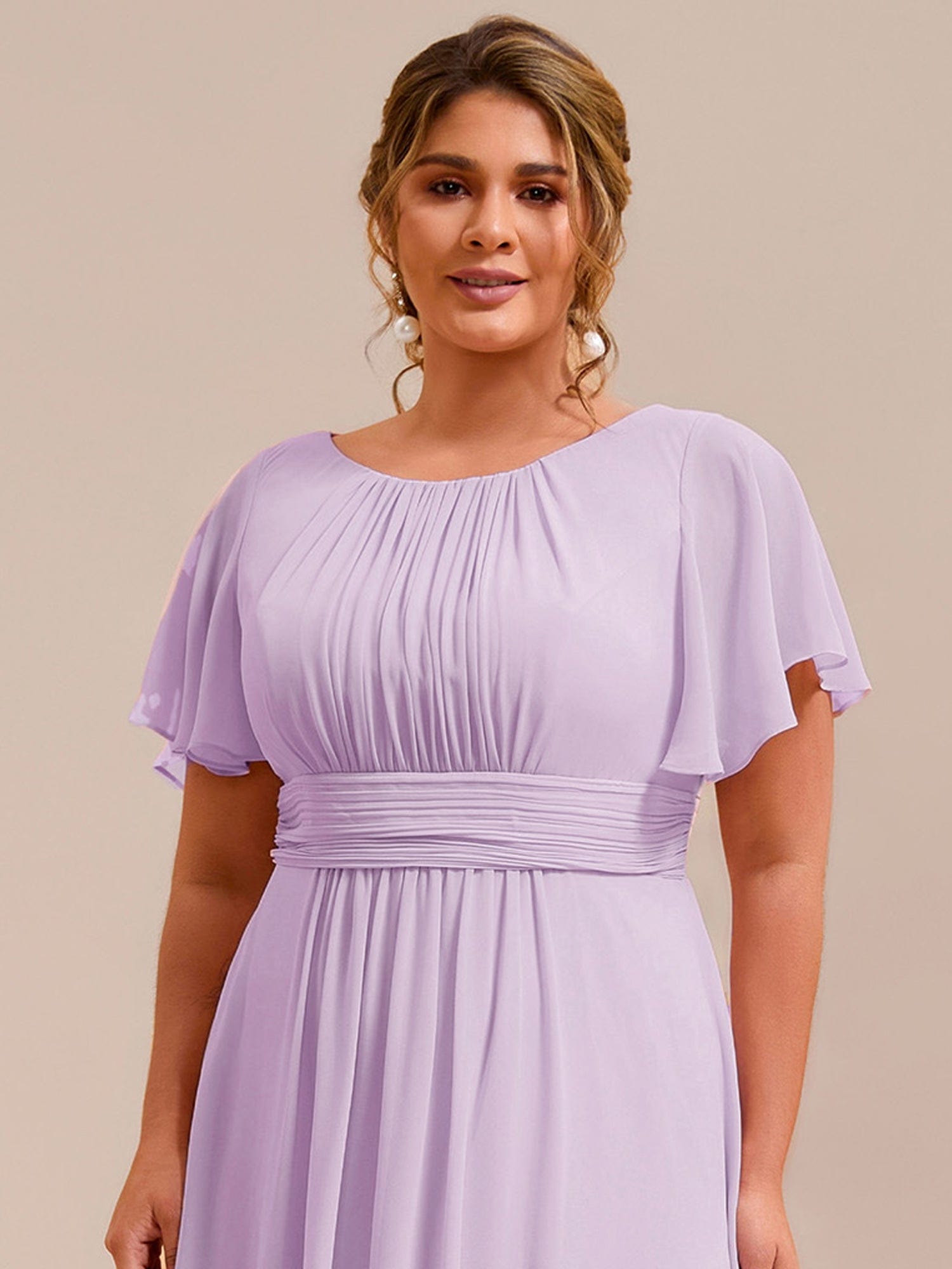 Stylish Chiffon Plus Size Evening Dresses with Long Lantern Sleeves #color_Frosted Lilac