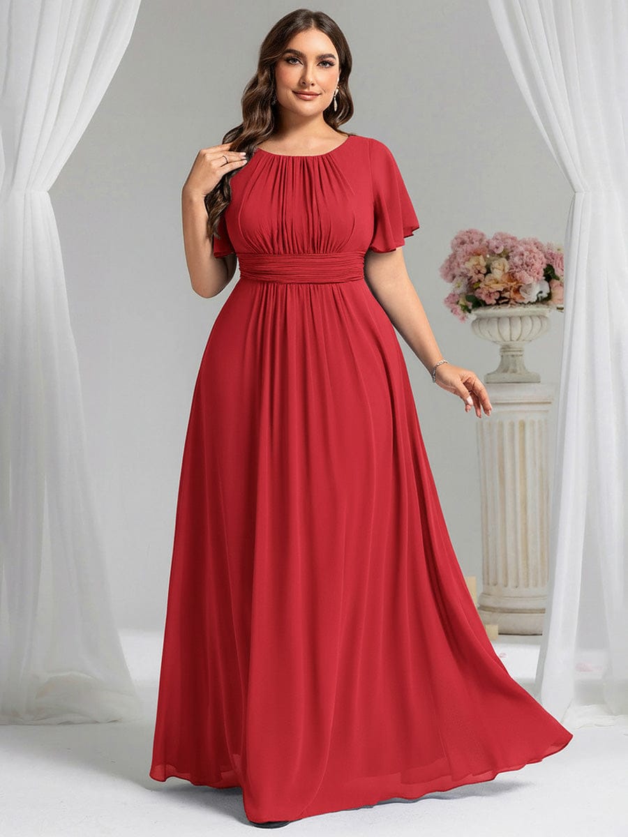 Stylish Chiffon Plus Size Evening Dresses with Long Lantern Sleeves #color_Red