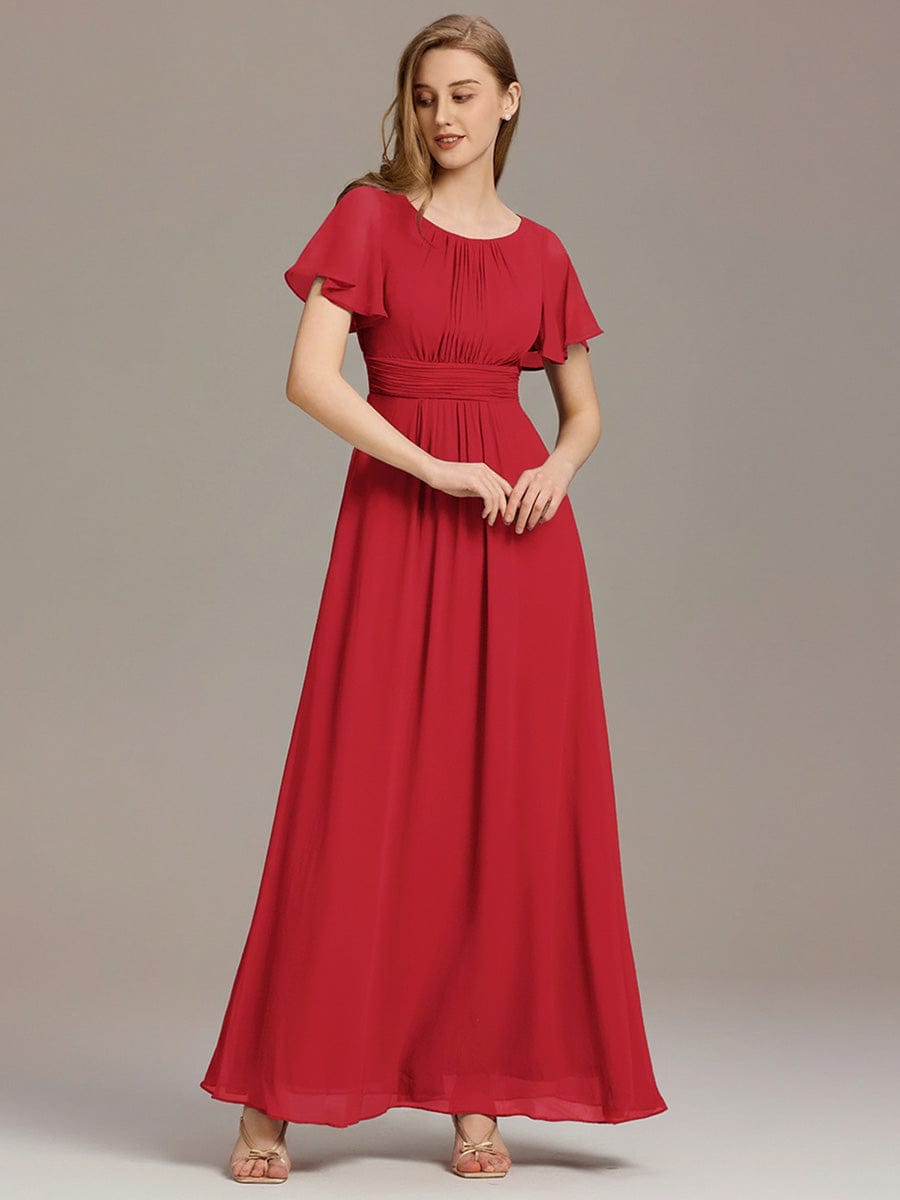 Stylish Chiffon Plus Size Evening Dresses with Long Lantern Sleeves #color_Red