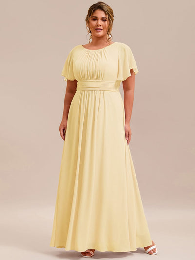 Stylish Chiffon Plus Size Evening Dresses with Long Lantern Sleeves #color_Yellow