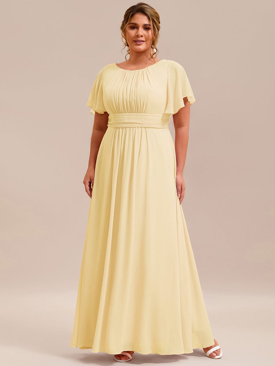 Stylish Chiffon Plus Size Evening Dresses with Long Lantern Sleeves #color_Yellow