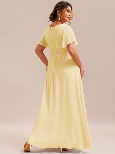 Stylish Chiffon Plus Size Evening Dresses with Long Lantern Sleeves #color_Yellow