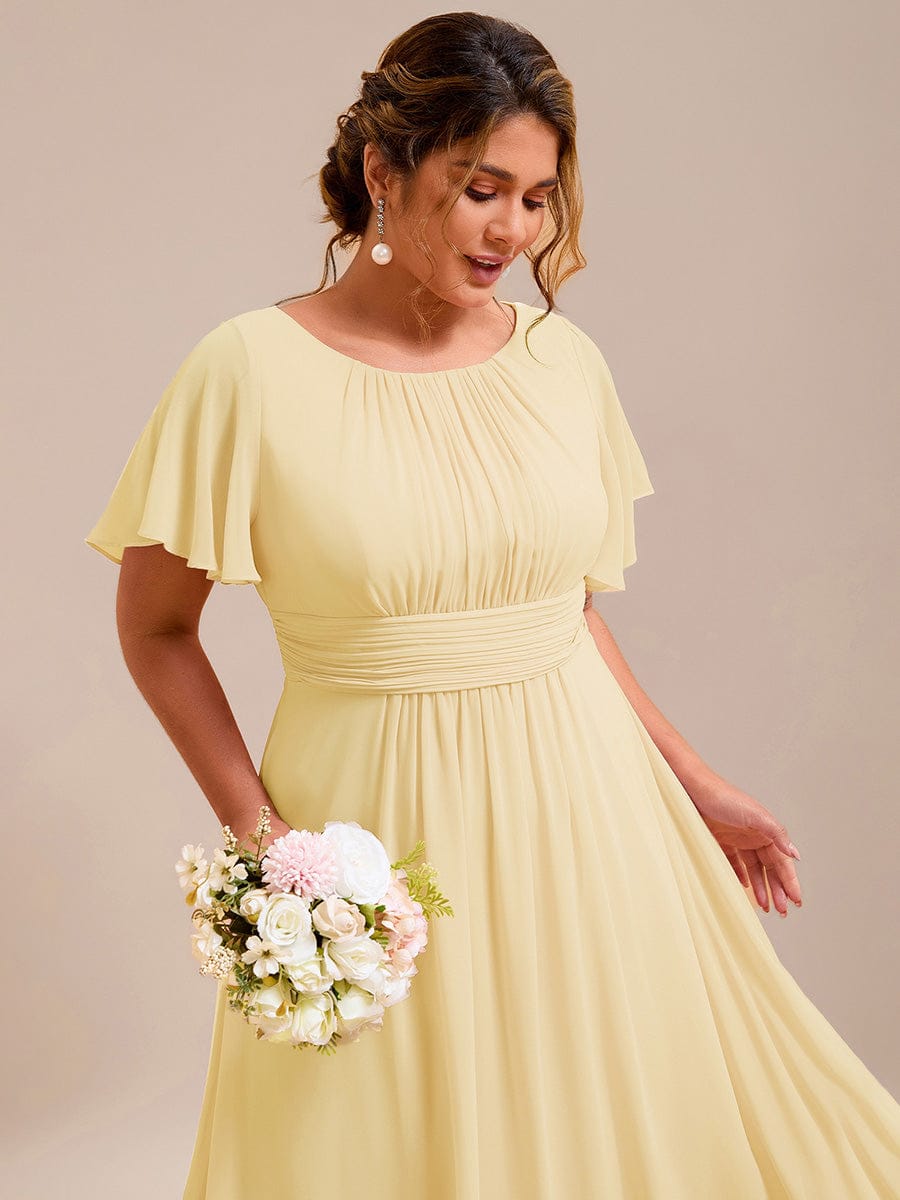 Stylish Chiffon Plus Size Evening Dresses with Long Lantern Sleeves #color_Yellow