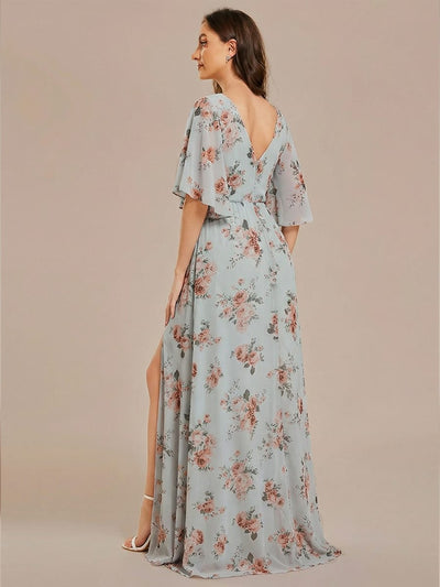 ever ELYAN|Chiffon A-Line Half Sleeves High Slit Bridesmaid Dress