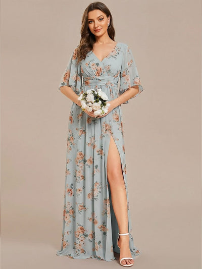 ever ELYAN|Chiffon A-Line Half Sleeves High Slit Bridesmaid Dress