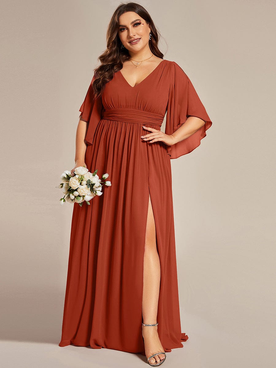 ELYAN Plus V Neck Line Chiffon Bridesmaid Dress